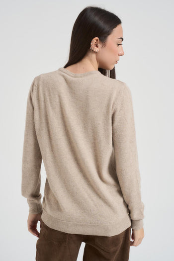 Maglia donna girocollo basica beige - 4