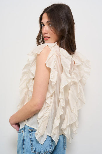 Blusa donna con rouches panna - 3