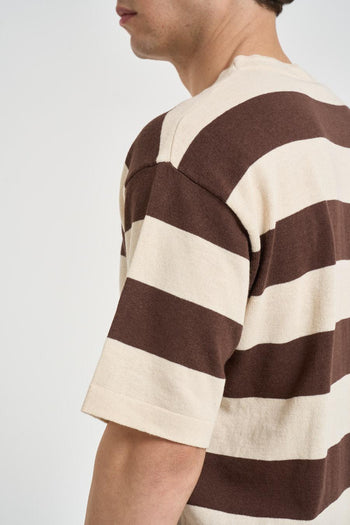 T-shirt uomo a righe panna e marrone - 5