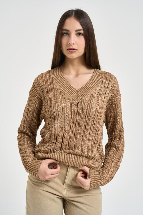 Maglia donna in lurex bronzo