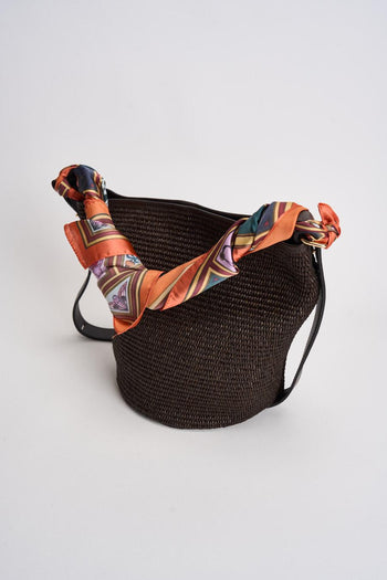 Borsa donna marrone con foulard multicolor - 5