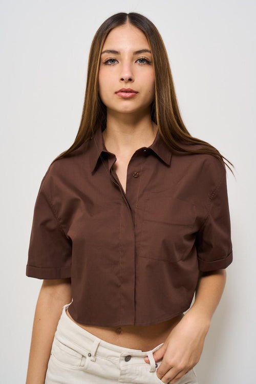 Camicia donna cropped marrone