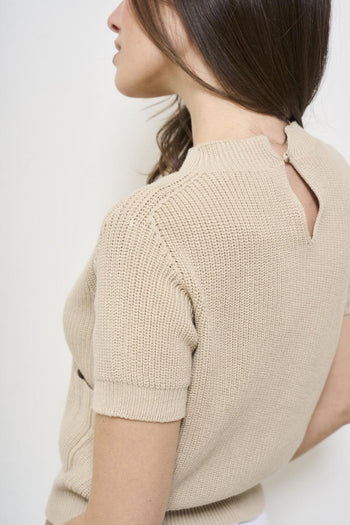 Women's beige knitted T-shirt - 5