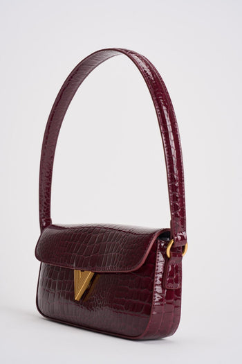 Borsa donna a spalla pitonata lucida bordeaux - 3