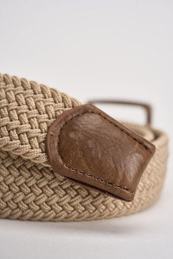 Cintura uomo in tessuto beige intrecciata - 4