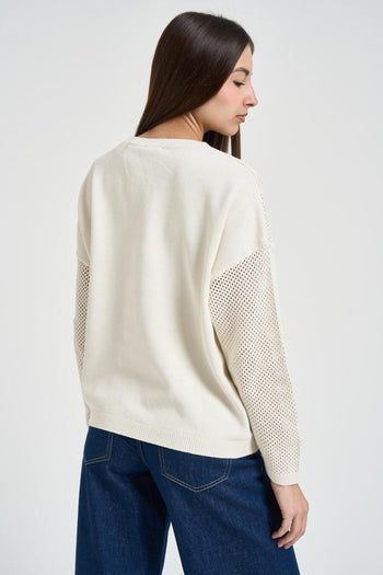 Maglia donna traforata panna - 3