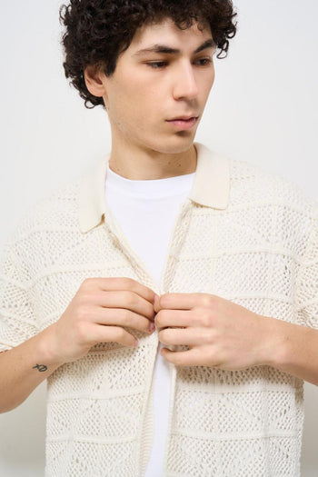 Camicia uomo in maglia panna - 3