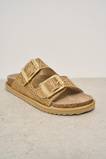 Sandalo donna in rafia laminato oro - 3