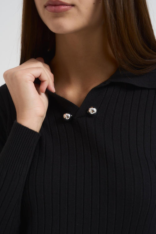 Polo in maglia a coste nera - 2