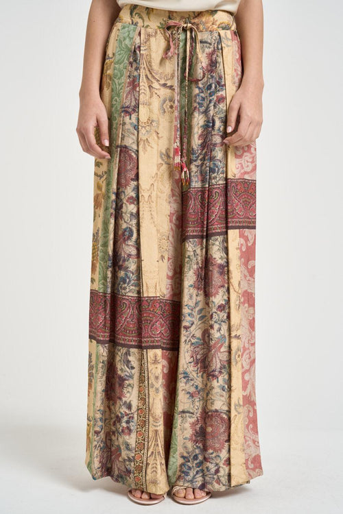 Pantalone donna con stampa patchwork multicolor