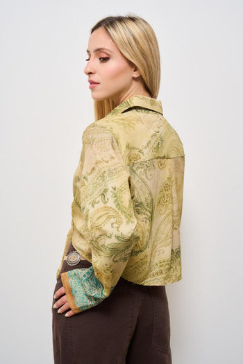 Camicia donna cropped fantasia damascata verde - 5