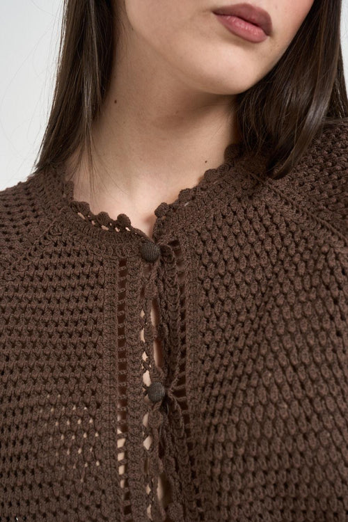 Polo donna in maglia traforata marrone - 2