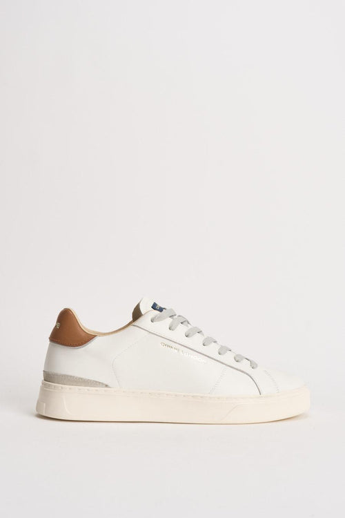 Sneakers uomo in pelle bianca e cammello
