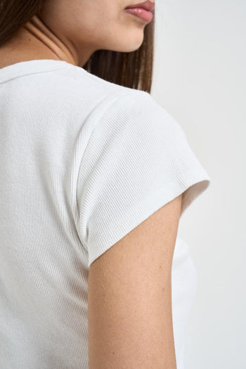 T-shirt donna bianca a costine - 4