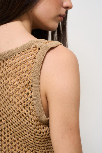 Top donna in maglia cammello - 4