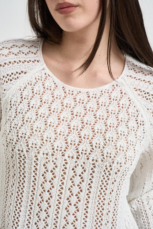 Maglia donna corta traforata bianca - 2