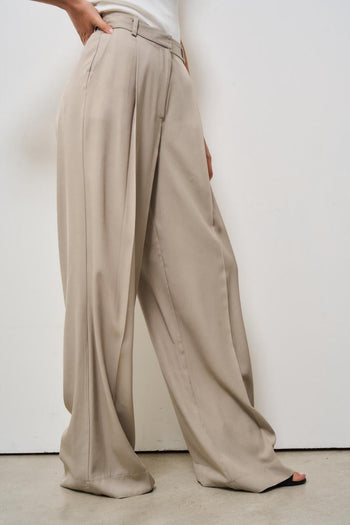 Pantalone donna a palazzo beige<BR/> - 3