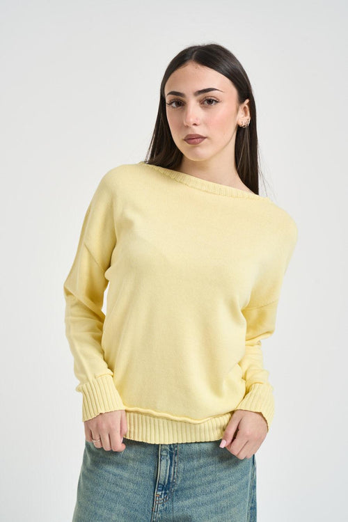 Maglia donna scollo a barca gialla pastello