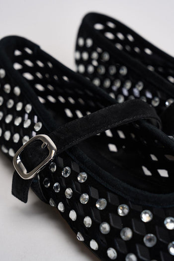 Ballerina donna nera traforata con borchie silver - 5