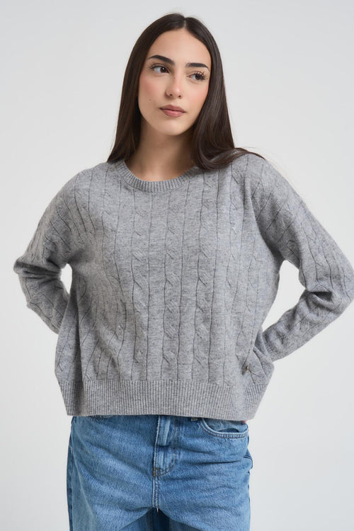 Maglia donna a trecce grigio chiaro