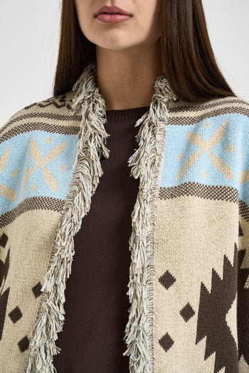 Cardigan donna jacquard beige e moro - 3