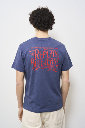 T-shirt uomo girocollo blu vintage - 4