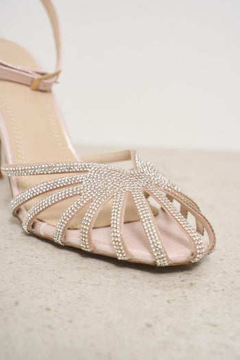 Powder pink heel shoe with rhinestones - 5