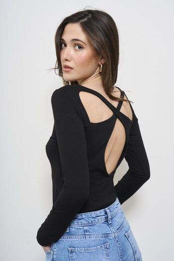 Black women's shirt with cut-out on the back - 4