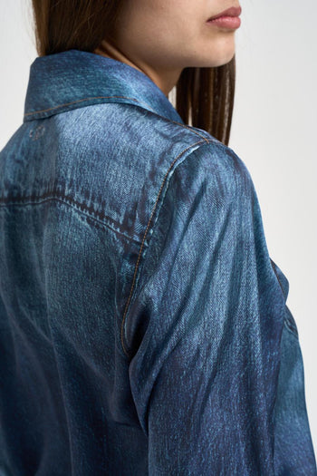 Camicia donna in raso simil denim blu - 4