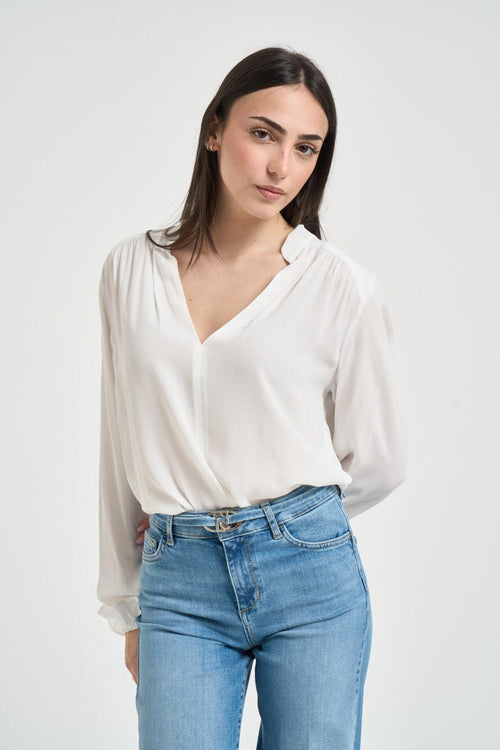 Blusa donna scollo a V bianca
