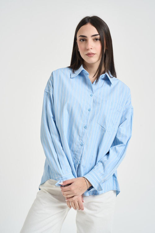 Camicia donna a righe celeste