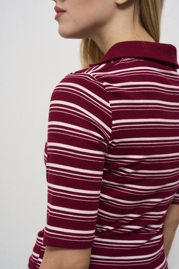 Red and white striped women's polo shirt - 6