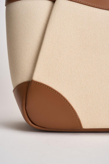 Borsa donna ecru e cuoio - 5