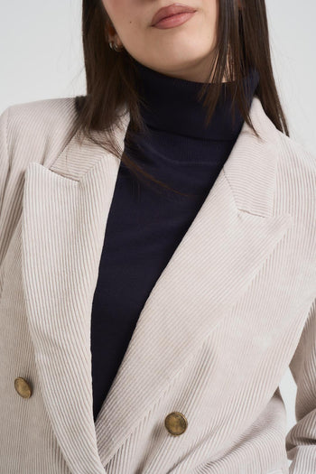Giacca donna doppiopetto in velluto panna - 4