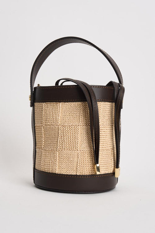 Borsa donna secchiello beige e marrone in rafia - 1