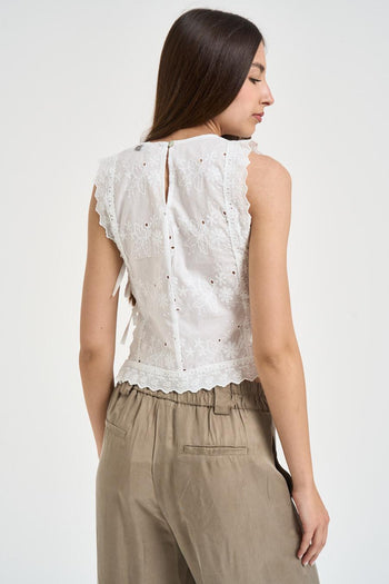 Top donna bianco in cotone sangallo - 3