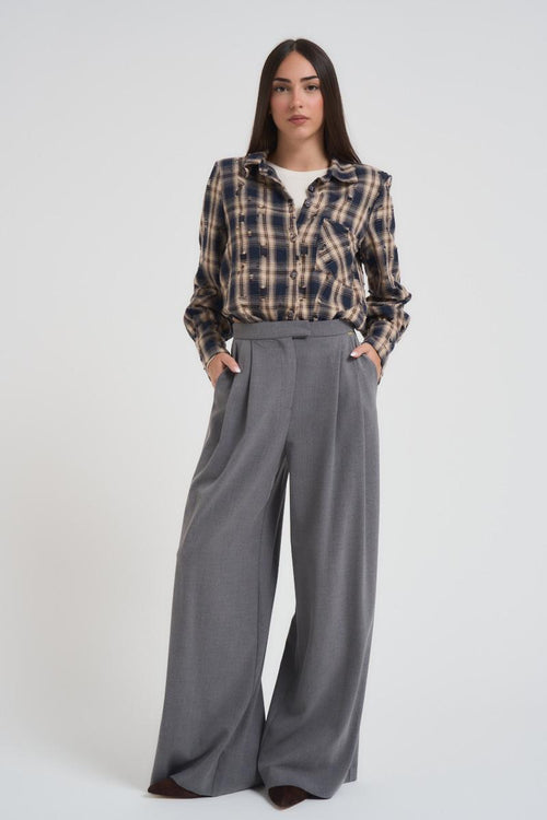 Pantalone donna over con pinces grigio