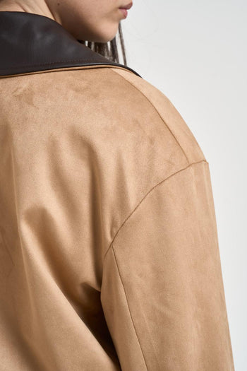 Giacca donna corta in suede cammello - 5