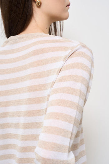 Maglia donna girocollo a righe rosa - 5