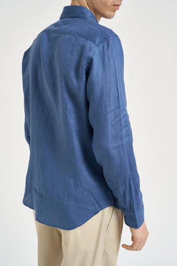 Camicia uomo in lino blu chiaro - 6