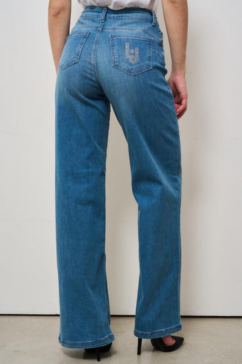 Jeans donna a palazzo in denim medio - 5