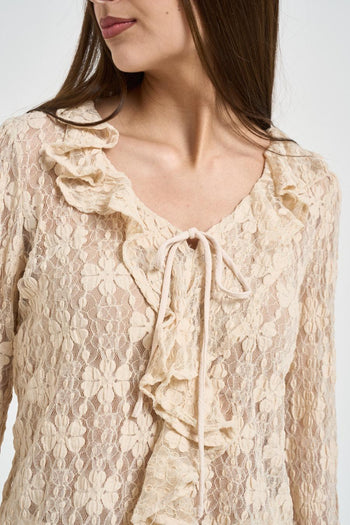 Blusa donnna con pizzo beige - 3