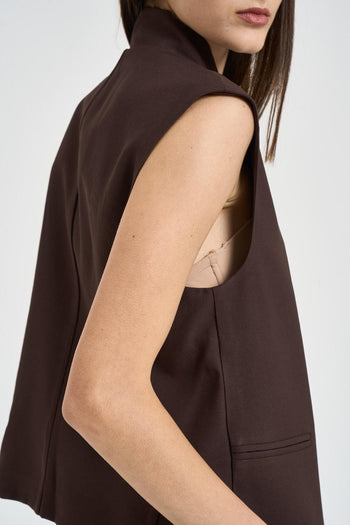 Gilet donna con bottone asimmetrico moro - 7