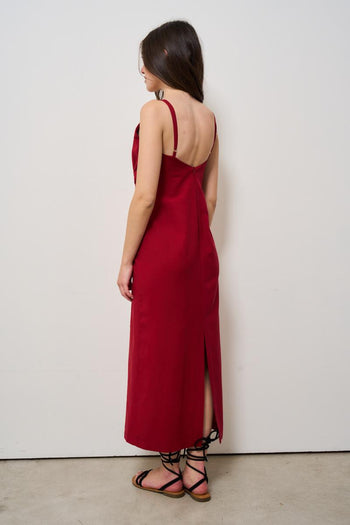 Abito donna lungo rosso con pietra celeste - 3