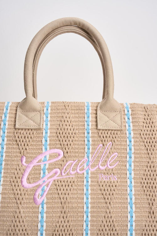 Borsa donna in rafia a righe beige - 2