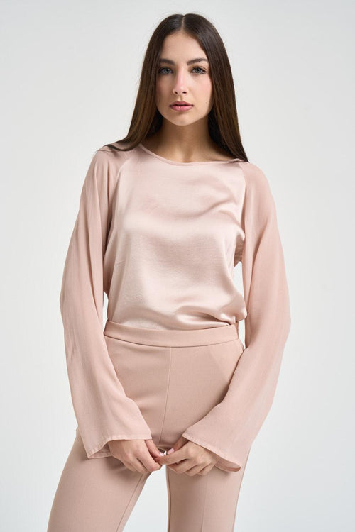Blusa donna manica svasata cipria
