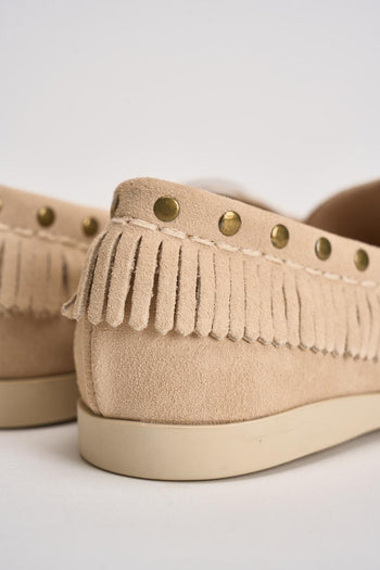 Mocassino donna in suede beige con frange - 7