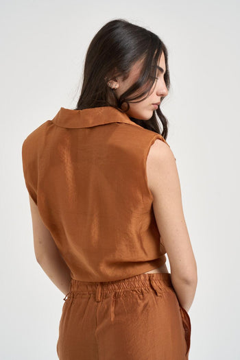 Camicia donna smanicata coccio - 4