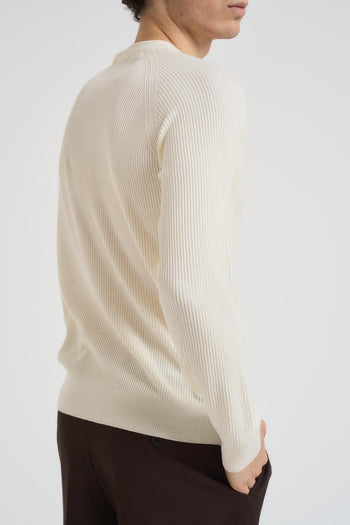 Maglia uomo girocollo a coste panna - 4