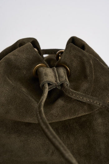 Borsa donna secchiello in suede verde militare - 3